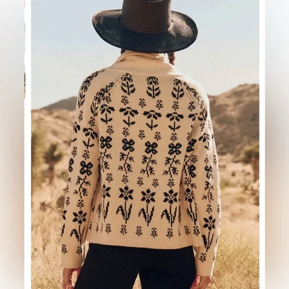 THE GREAT. The Garden Lodge Cotton Cream and Black Floral Cardigan - Picture 2 of 10